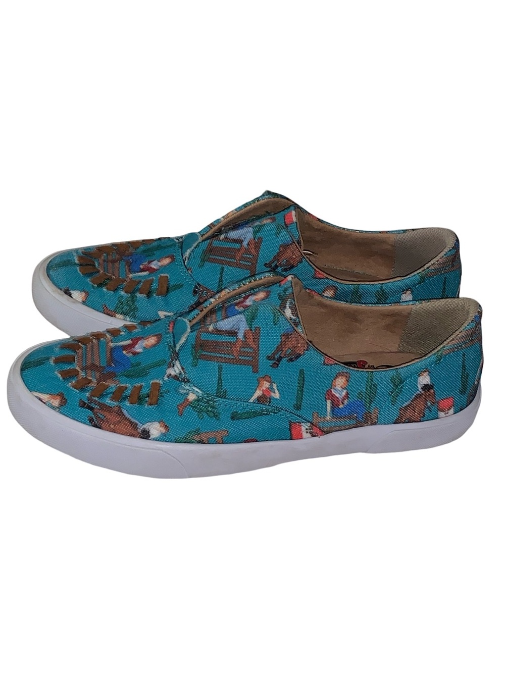 Reba by Justin Women’s Alice Cowgirl Turquoise Print Slip On Shoes Size 7M - Picture 3 of 9
